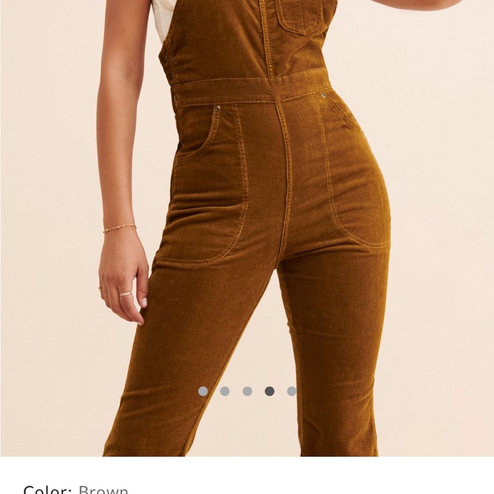 Lee Vintage Free People Women's Brown Corduroy Flare Overalls Size Medium - Picture 6 of 7